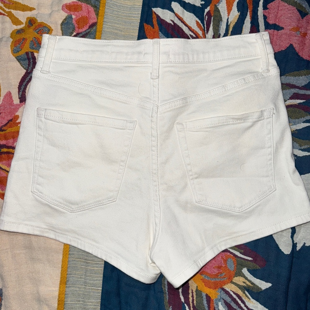 Jessica Simpson High Rise White Denim Mini Shorts with Button Fly, size 4 - Picture 3 of 9
